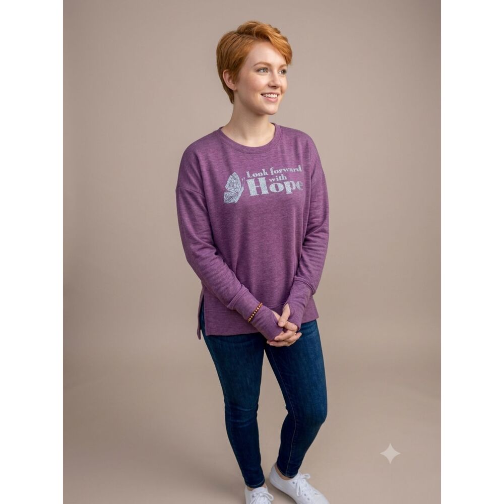 Leg3nd Women's Purple Graphic Long Sleeves Top, Medium EUC